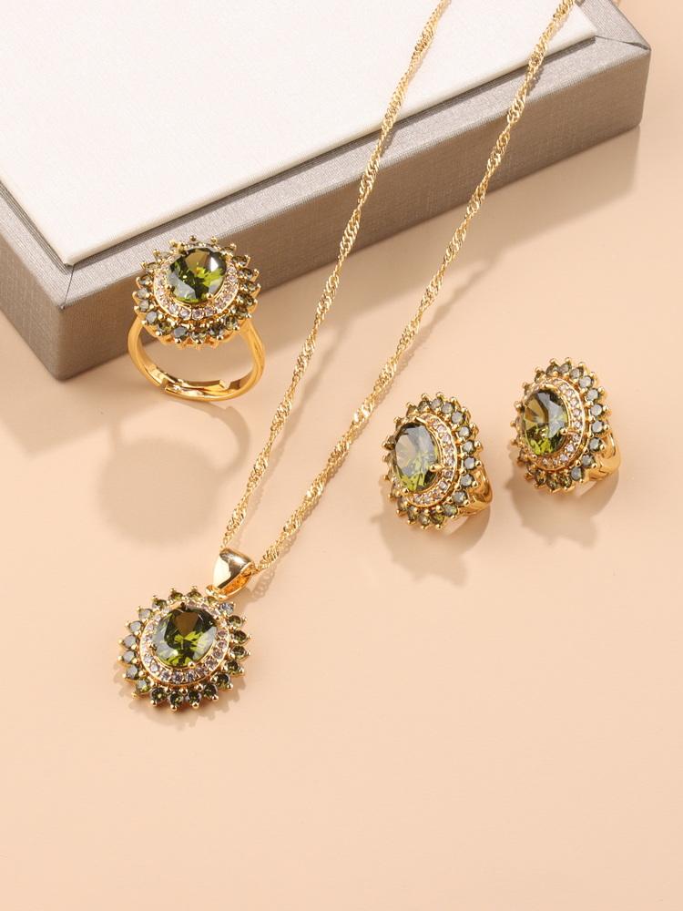 New Original Design Women Luxury Wedding Dubai Jewelry Sets  Gold Plated Earrings Necklace Pendant Ring For Women Gift