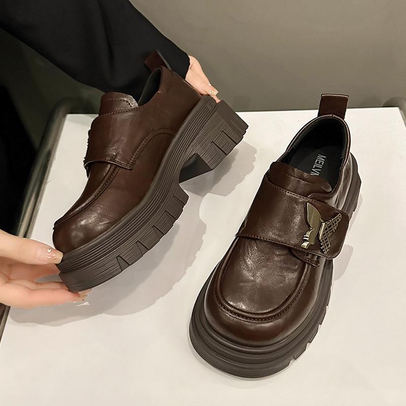 Small man wears thick heel platform lace-up small leather shoes women's new fashion casual Mary Jane