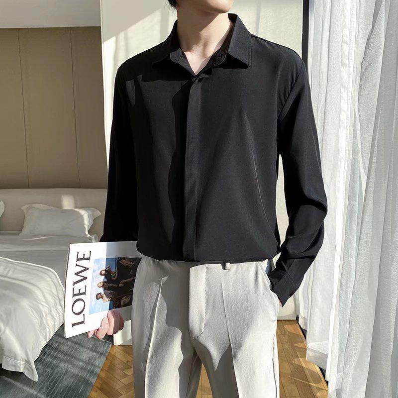 2022 Spring Men's Fashion Casual Long Sleeve Solid Color Shirt - Light Mature Style