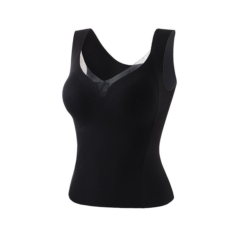 V-neck Autumn and Winter Thermal Underwear with Chest Pads Integrated Slim-fitting Gathering Sling Vest Free of Bras and All-match Outside