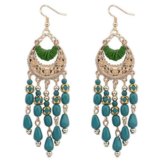 Women Retro Crescent Moon Ear Drops Dangles Tassel Hook Earrings Boho Style