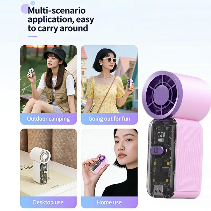 Portable Mini Handheld Pocket Fan With Led Display Usb Rechargeable 100 Speed Adjustable Fan