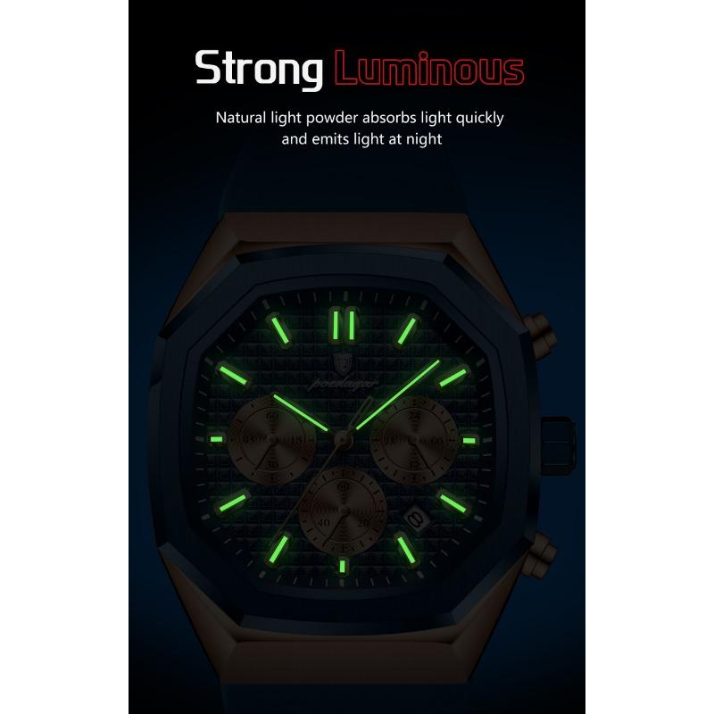 POEDAGAR Functional Watch for Men Date Chronograph Luminous Waterproof Silicone Classic Male Watch Quartz Original Watches
