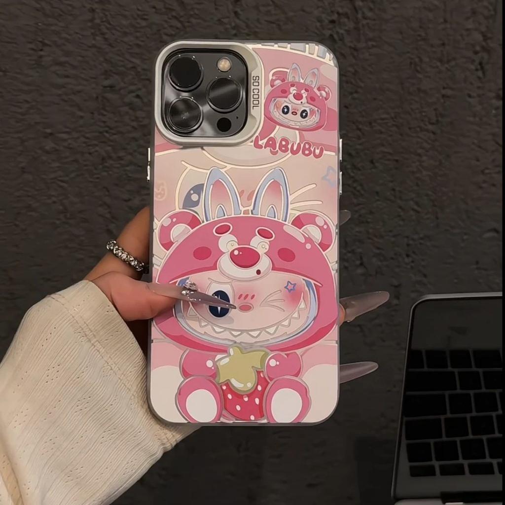 Labubu Bear Strawberry Bunny Couple Phone Case for iPhone 15/14/13/12 Pop Mart Kawaii Cover