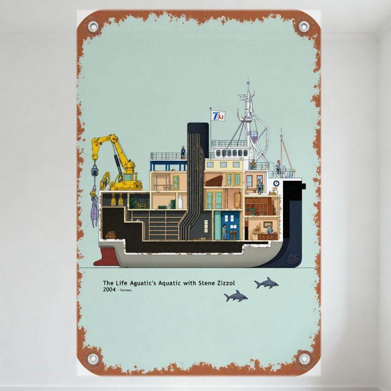 

The Life Aquatic with Steve Zissou 2004 France Submarine Ship Metal Tin Sign Vintage Wall Art Decor for Man Cave Bar Cafe Home 20x30cm（7.8x11.8inch）