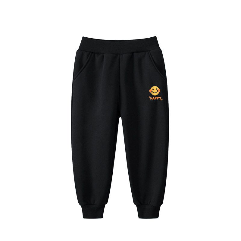 27home Children s Clothing Autumn and Winter Kids Velvet Sweatpants Girl Sports Jogger Pants Children s Baby Smiley Face Pants Hk710 Black 90 cm