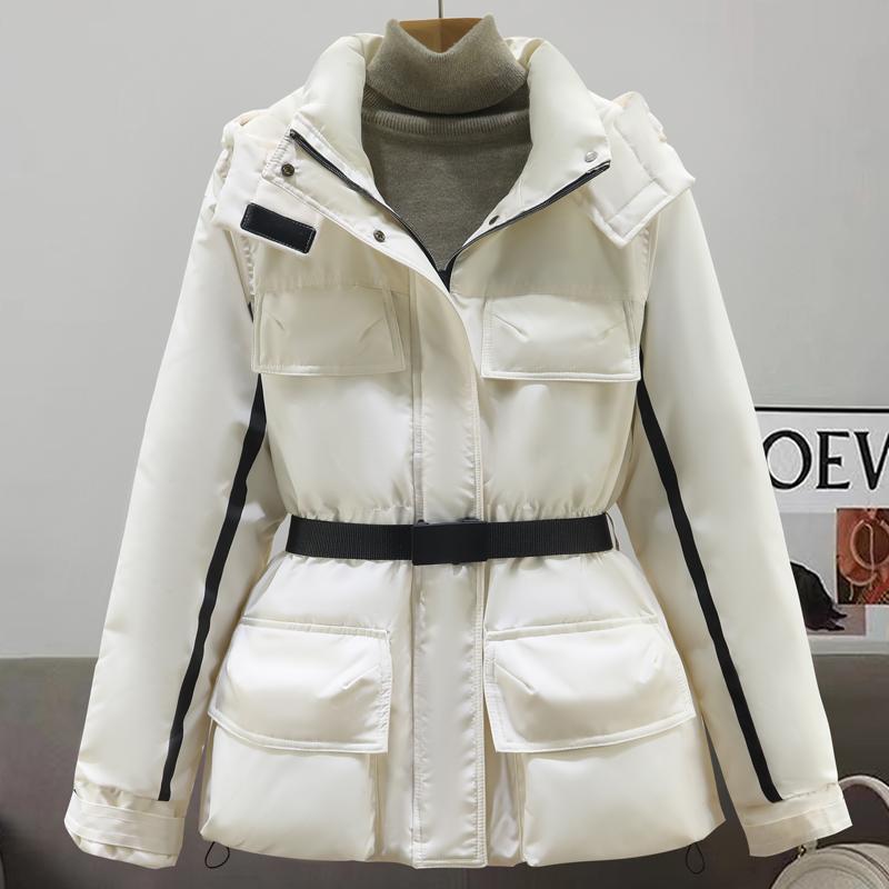 

Модное зимнее пальто женское парки с поясом с капюшоном свободное толстое теплое женские куртки 2XL белый