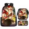 Christmas Backpack, 3D Digital Printed Backpack, Shoulder Bag, Pencil Case, Three-Piece Set