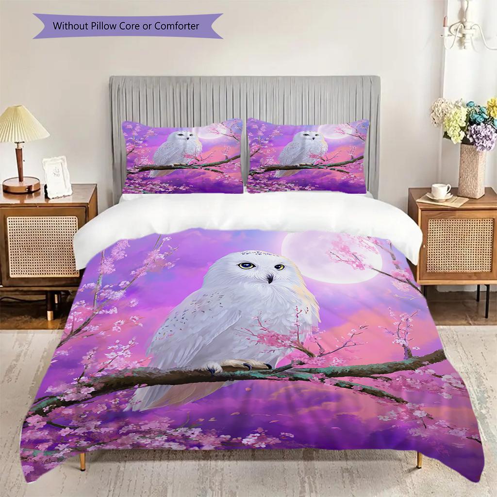 Owl Pattern Bedding Quilt Set Quilt Cover Pillowcase Home Decoration Birthday Gift (1 * duvet cover + 2 * pillowcase, without core)