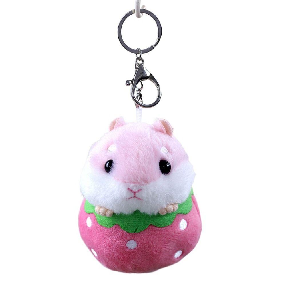 

Couple Funny Cartoon Backpack Decor Fruit Hamster Keychain Plush Toy Keyring Korean Style Pendant strawberry