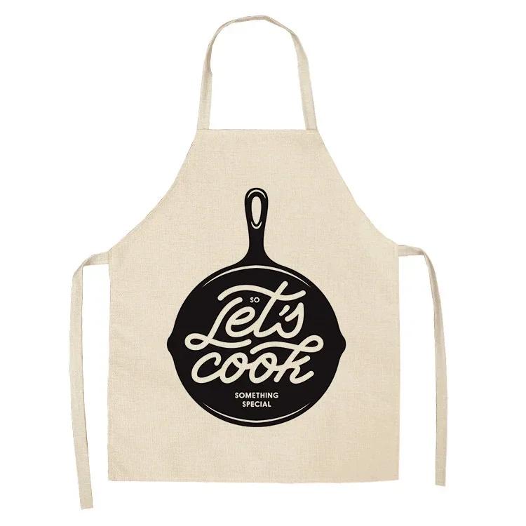 Letter Alphabet Kitchen Aprons for Women Cotton Linen Bibs Household Cleaning Pinafore Home Cooking Apron Delantal