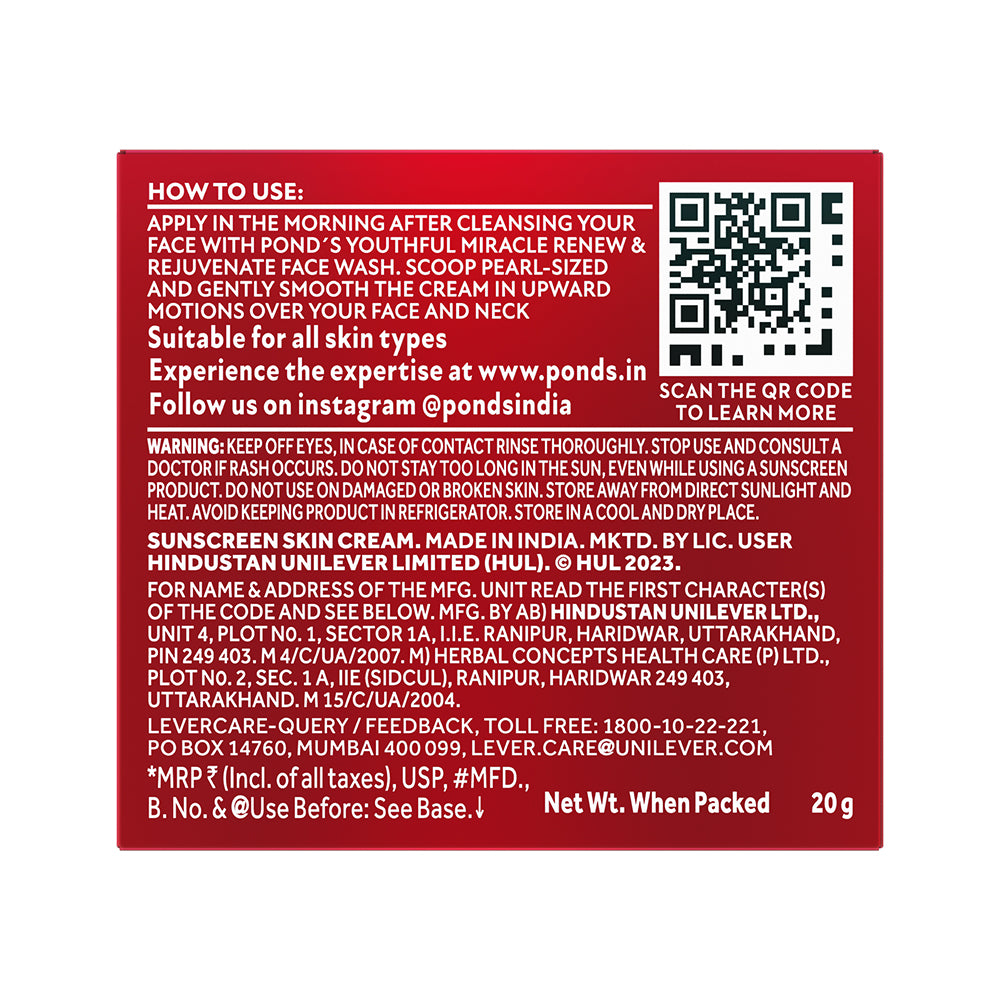 POND'S Age Miracle Wrinkle Corrector Day Cream 20g With SPF 15 PA++ For Radiant Youthful Skin & Fine Line Care