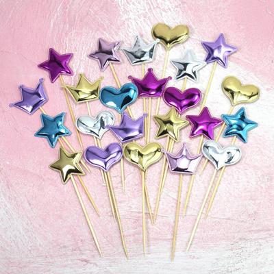 Birthday Cake Decorations: 5-Piece Set with Stars, Mickey Mouse Head, Crown, and Heart Inserts for Desserts and Weddings
