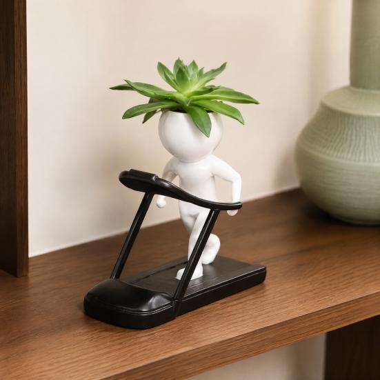 Unique Exercise Pose Flowerpot Creative Fitness Figure Flower Pot, Resin Succulents Pot with Treadmill Yoga And Decorative Plant Container for
