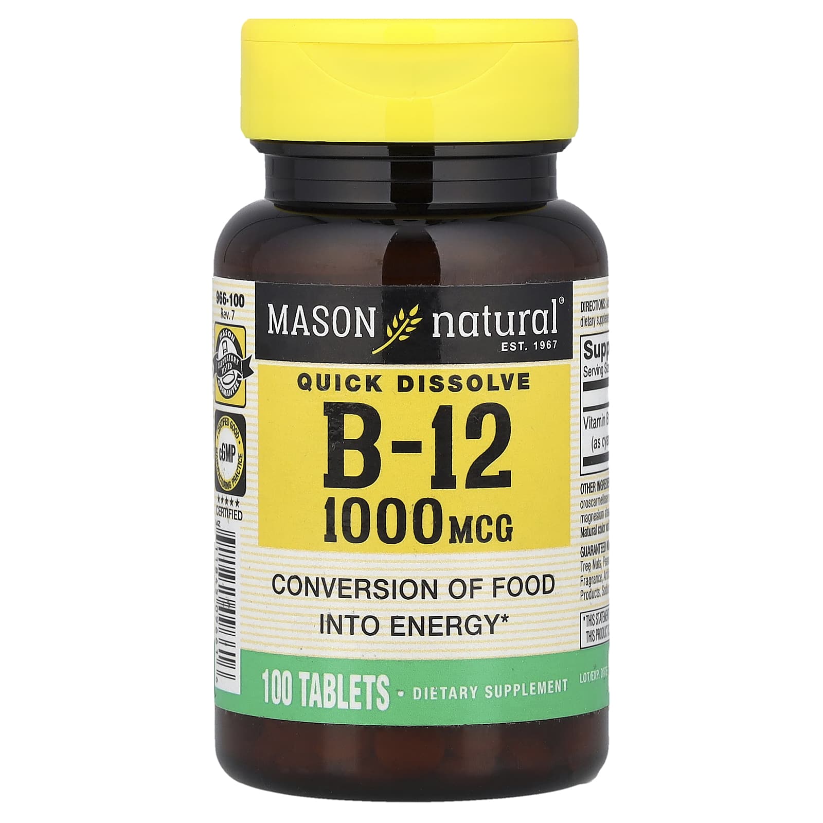 

Fast Dissolving, Vitamin B-12, 1,000Mcg, 100 Tablets