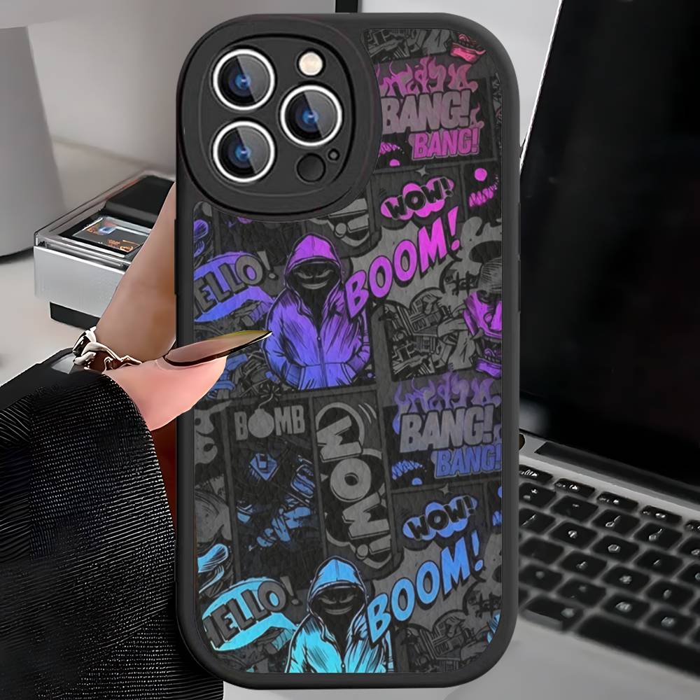

Cool Black Graffiti Leather Phone Case For iPhone 16 15 14 17 Pro Max 11 12 Mini Plus Soft Shell iPhone 15 plus