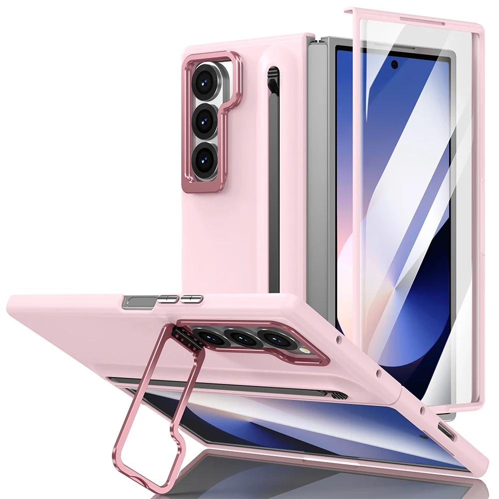 Luxus Business Stylus Slot Kickstand Hülle Für Samsung Galaxy Fold 7 6 5 4 Gehärtetes Glasfolie Integriert Anti-Drop Robuste Abdeckung