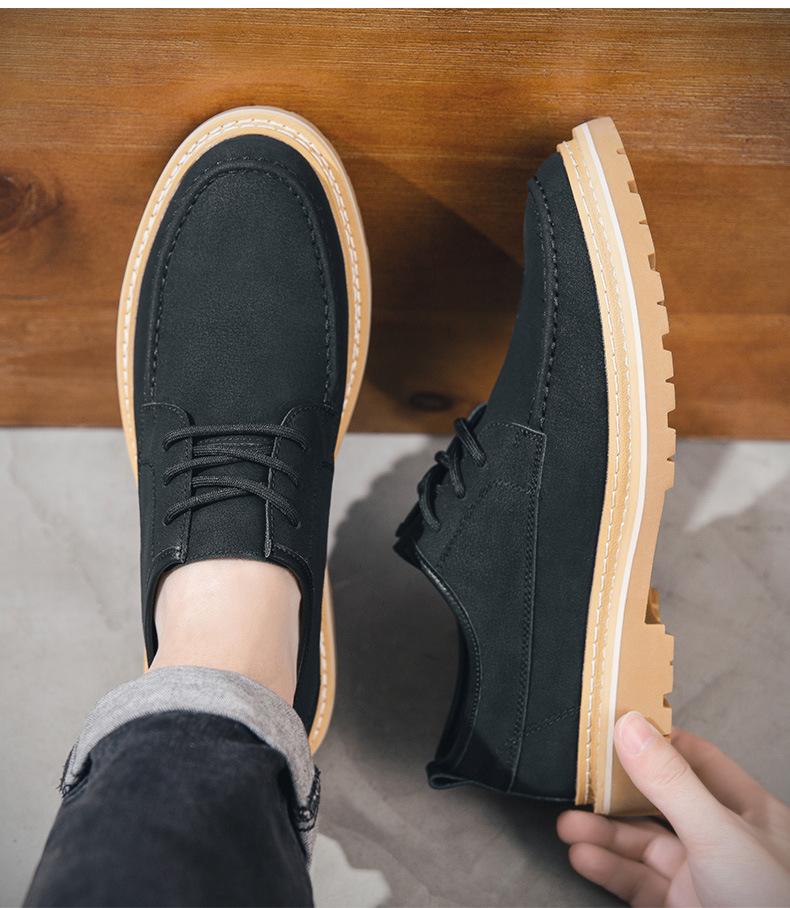 

2024 Мужская обувь из натуральной кожи Повседневная обувь Британский стиль Плоские туфли Дерби Молодежные ретро-кеды на шнуровке 44 чёрный