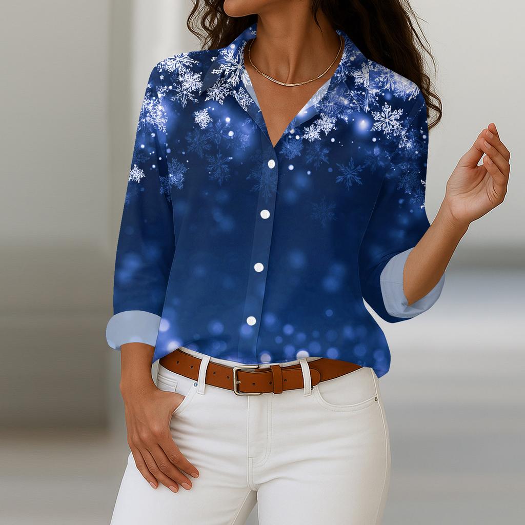 Dameskjorte med blomsterprintknapper, langermet avslappet vanlig skjorte bluser avslappet plussstørrelse basic topper