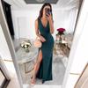 Women's Solid Color Sexy Slim Fit V-neck Sleeveless Slit Midi Dress  European American Style Casual Summer Dress for Outdoor Dating
