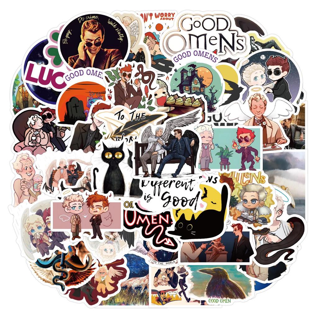 60 Waterproof Good Omens Cartoon Stickers for Decoration: Perfect for Water Cups, Stationery, and Computers