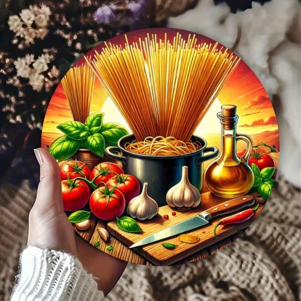 Vintage Italian Cuisine Metal Wall Art Round Spaghetti Tomato Kitchen Decor Gift