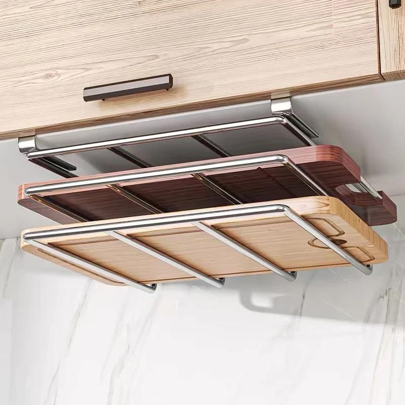 

Under Cabinet Stainless Steel Cutting Board Holder - Hanging Organizer Rack for Chopping Boards,Kitchenware Storage