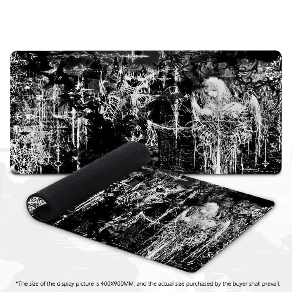 Gothic Dark Angel XXL Gaming Mouse Pad Black White Cross Sketch Deskmat Non-Slip Rubber Keyboard Mat Computer Gamer Mousepad