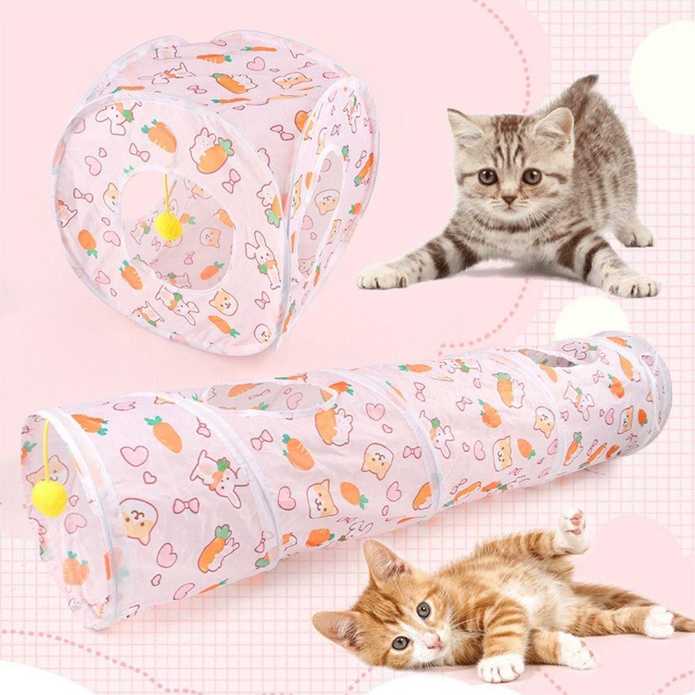 Cartoon Polyester+Steel Wire Cat Tunnel Tube Foldable Training Interactive Cat Nest Breathable Rabbit Guinea Pig Tent Guinea Pig