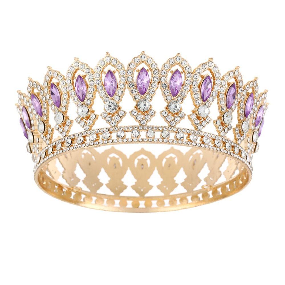 Round Baroque Pageant Crowns European Bridal Wedding Crowns Crystal Full Crown  Birthday Party