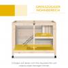Small Animal Hutch with 2 Levels, 4 Wheels, Sealed Fir Wood, Natural
