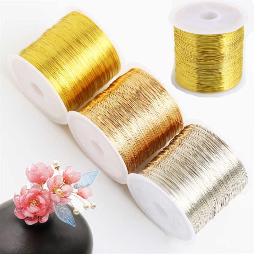 100m/rotolo Colore Placcato Oro Conservazione Lega Filo di Rame DIY 0,3mm 0,4mm Filo per Creazione Gioielli Artigianato Fatto a Mano Fermaglio per Capelli Retro