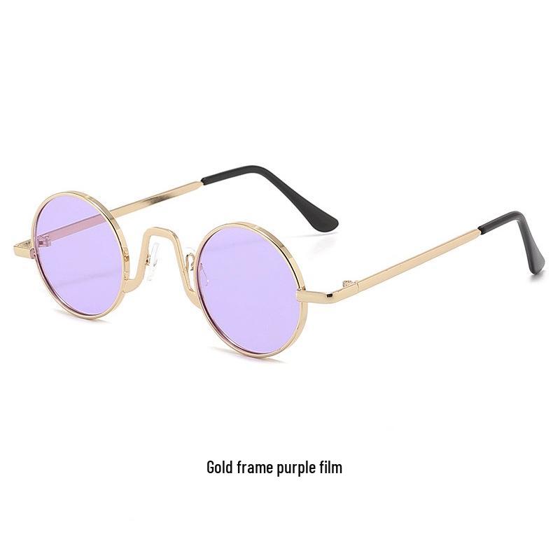 

Children s Retro Round Frame Metal Sunglasses with Iridescent Mirror Lens