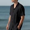 Summer Men's Lapel Shirt Woven Solid Color Simple Loose Casual Short-sleeved Shirt