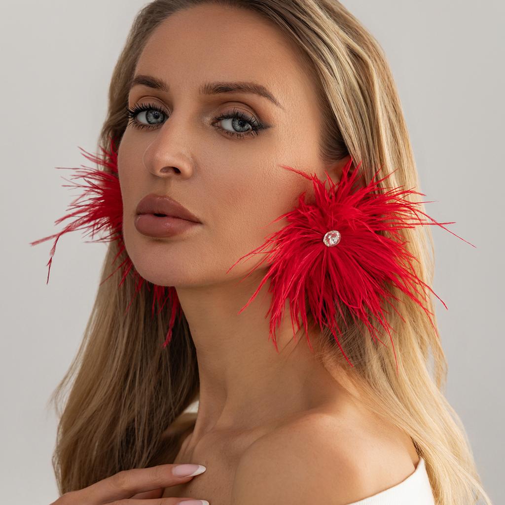 Orecchini perforati alla moda con piume multicolore, Adatti per accessori gioielli da festa di matrimonio fatti a mano retrò da donna