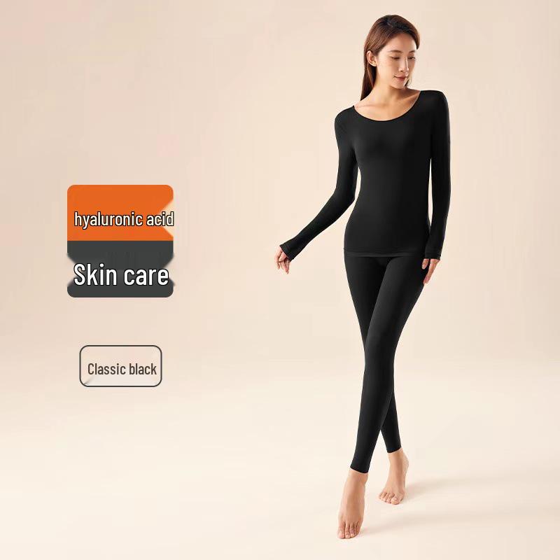 Hyaluronic Acid Seamless Women's Base Layer Set - Skin-Enhancing, High-Elasticity Warm Autumn Top & Trousers