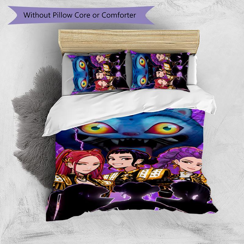 KPOP Hunter 3pcs Bedding Set Duvet Cover Closure Includes 1 Duvet Cover & 2 Pillowcases for All Seasons Bedroom Home Dorm Decor