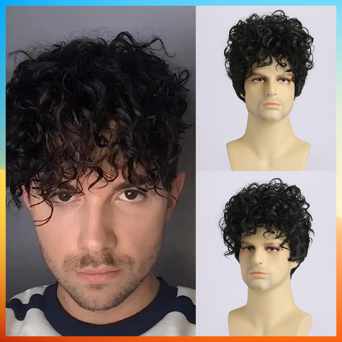 

2025 Европейская мода короткий кудрявый парик для мужчин HW775 чёрный