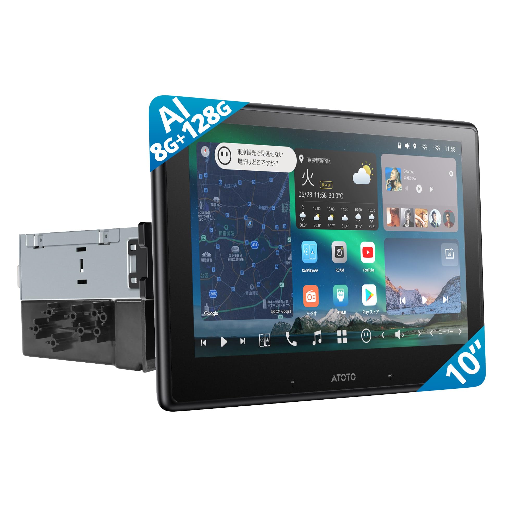 

10 Inch ATOTOZONE AI Android Car 1 DIN Floating Display Car 4G Wireless Carplay Android Dual Phone Connectivity 2 HDMI LRV Dual Noise Cancelling GPS