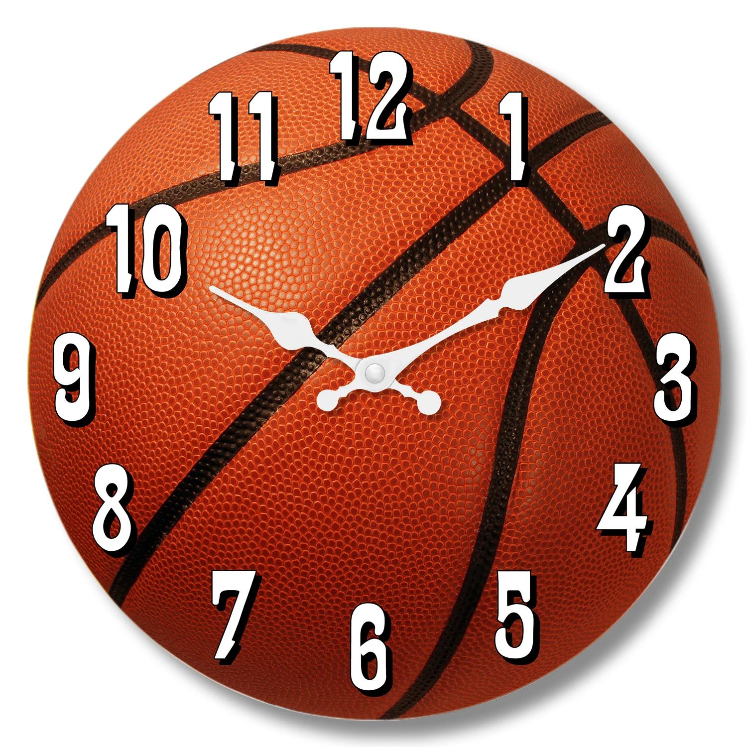 

12inch Sports Element Basketball Texture Pattern Wooden Wall Clock Living Room Bedroom Kitchen Home Decoration Silent Wall Clock 12 Inch