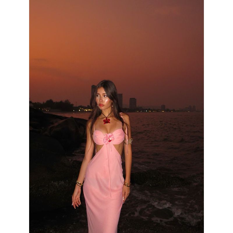 Sunshine Island Romantic Pure Desire Atmosphere Beautiful Seaside Vacation Wear Hollow Design Sexy Backless Dress