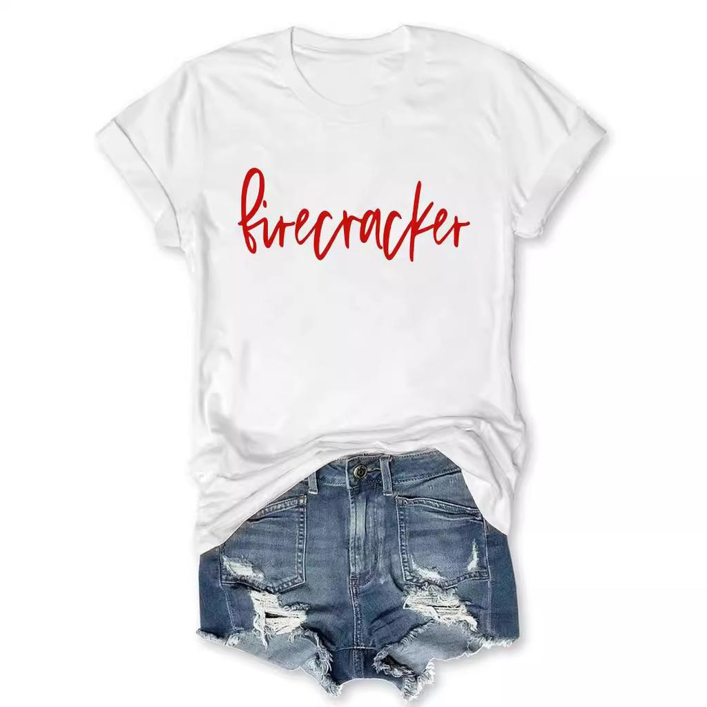 Summer Round Neck 3D Letter Print Top Fashionable Casual Short Sleeved Women's T-shirts