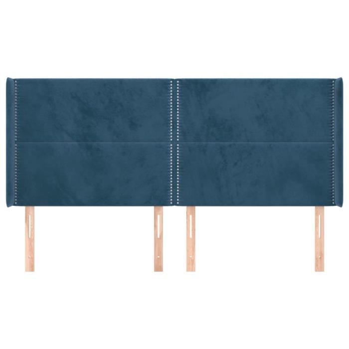 VidaXL Tête de lit avec oreilles Bleu foncé 203x16x118-128 cm Velours3119510