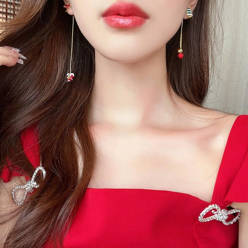 New Fashion Moving Santa Claus Tassel Earrings For Women Snowflake Christmas Tree Long Chain Asymmetric Earring New Year Jewelry