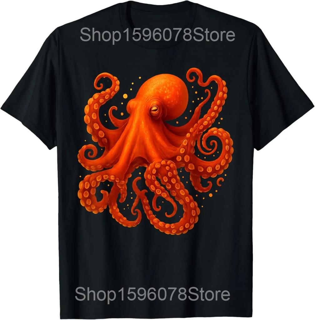 Octopus Sunglasses Animal Ocean Sea T Shirts Men Pure Cotton Humor Streetwear Tee Shirt Short Sleeve Unisex Loose Clothing