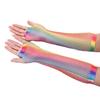 Women Gloves Hollow Out Holes Steampunk Gothic Disco Dance Party Costume Fingerless Rainbow Mesh Long Fishnet Mittens