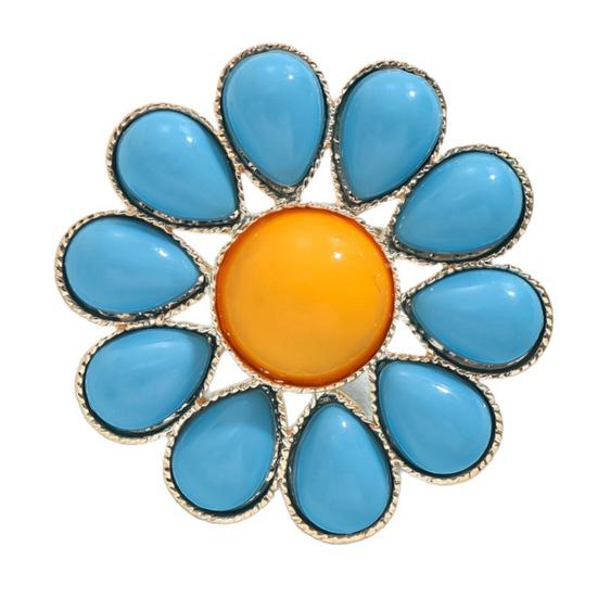 Flower Ring for Women Blue Pedals Large Boho Floral Ring Big Blooming Flower Zinc Alloy Ring for Wedding Holiday Jewelry Gifts