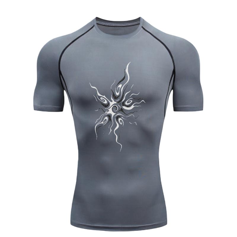 Flame Design Men Sports T-shirt Training Fitness Compression Workout T-Shirt Rashguard Sports Men's Short Sleeve Rashguard
