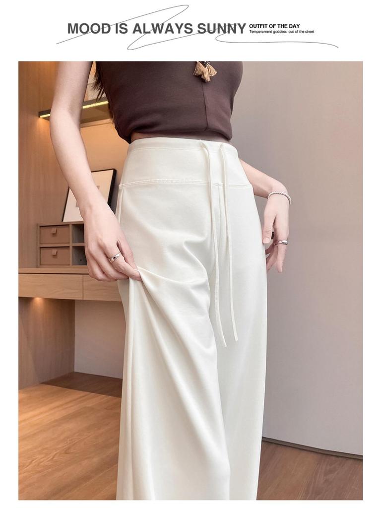 Women's Ice Silk High-Waisted Wide-Leg Pants - Summer 2026, Lightweight, Draped, Loose Fit for Shorter Figures