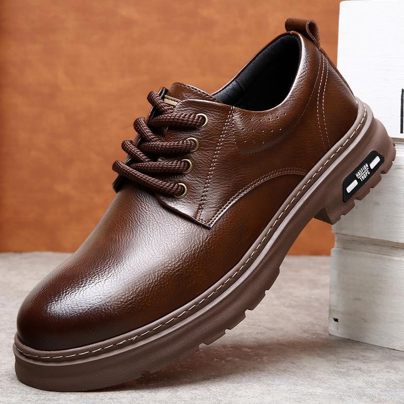 

Туфли дерби мужские кожаные дышащие в британском стиле увеличивающие рост повседневные кожаные туфли мужские 2025 новая весна платформа трендовая обувь 44